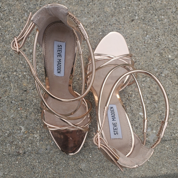Steve Madden Rose Gold Strappy Sandle Heels - Picture 3 of 8